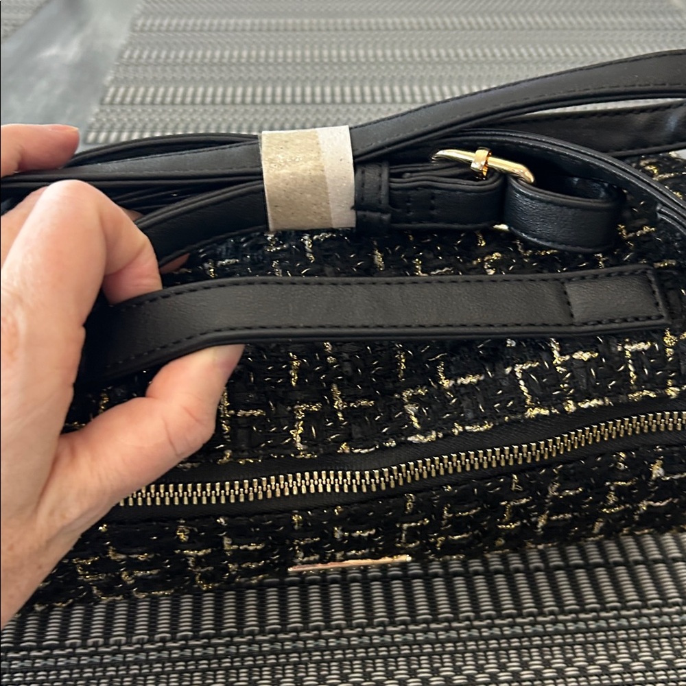 Badgley Mischka Black and Gold Tweed Crossbody Bag - Picture 7 of 7